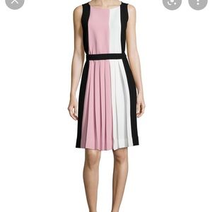 Kate Spade New York color block pleated dress with solid back.